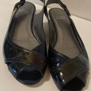 Stuart Weitzman Black Oil Slick Peep-Toe Slingback Shoes